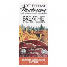Поддержка дыхательной системы, Breathe, Fungi Perfecti, Host Defense, органик, грибы для защиты организма, 60 вегетарианских капсул