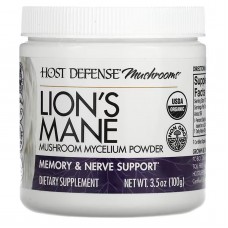 Ежовик гребенчатый, Lion's Mane, Host Defense, порошок грибного мицелия, для поддержки памяти и нервной системы, 100 г