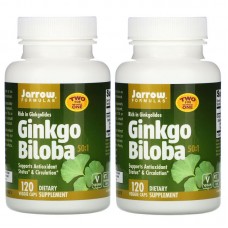 Гинкго Билоба, Ginkgo Biloba, 50:1, 2 банки, Jarrow Formulas, 60 мг, 120 капсул в каждой банке
