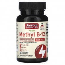 Витамин В12, Methyl B-12, Jarrow Formulas, максимальная сила, 5000 мкг, 60 жевательных таблеток