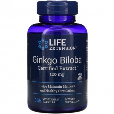 Гинкго Билоба, Ginkgo Biloba, Life Extension, сертифицированный экстракт, 120 мг, 365 капсул
