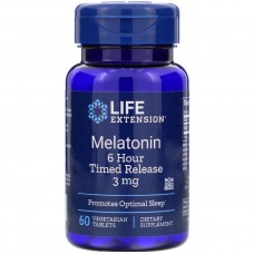 Мелатонин, Melatonin, Life Extension, 6-часовой, 3 мг, 60 таблеток
