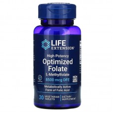 Фолат, Optimized Folate, Life Extensions, оптимизированный с высокой эффективностью, 8500 мкг DFE, 30 таблеток