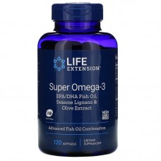 Омега-3 (супер), Super Omega-3, Life Extension, с лигнанами кунжута и экстрактом оливы, 120 капсул