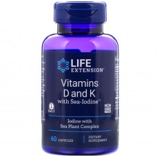 Витамин D и К с йодом, Vitamins D and K with Sea-Iodine, Life Extension, 60 капсул