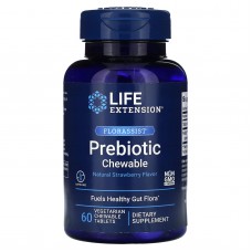 Пребиотик, Florassist, Prebiotic Chewable, Life Extension, вкус клубника, 60 вегетарианских жевательных таблеток (1400 мг на таблетку)