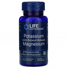 Калий с магнием, Potassium with Extend-Release Magnesium, Life Extension, пролонгированного действия, 60 вегетарианских капсул