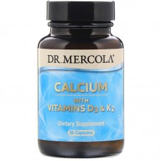Кальций с витаминами D3 и К2, Calcium with Vitamins D3 & K2, Dr. Mercola, 30 капсул