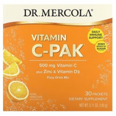 Витамин С + цинк и витамин D3, Vitamin C-PAK, Dr. Mercola, со вкусом апельсина, 500 мг, 30 пакетиков (4.84 г каждый)