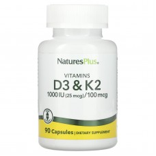 Витамин D3 и К2, Vitamin D3 & K2, Nature's Plus, 1000 МЕ/100 мкг, 90 капсул