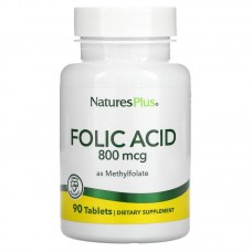 Фолиевая кислота (метилфолат), Folic Acid, Nature's Plus, 800 мкг, 90 таблеток