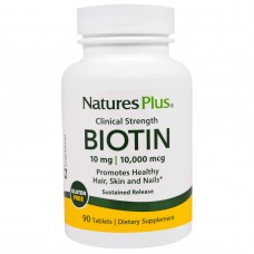 Биотин с замедленным высвобождением, Biotin, Nature's Plus, 10000 мкг, 90 таблеток