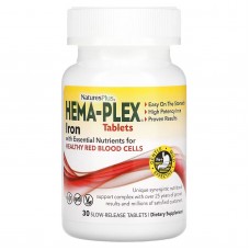 Железо и питательные вещества для здоровья эритроцитов, Iron with Essential Nutrients, Hema-Plex, NaturesPlus, 30 таблеток с замедленным высвобождением