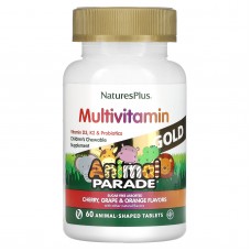 Мультивитамины и минералы для детей, с разными вкусами, Multi-Vitamin & Mineral, Nature's Plus, Source of Life, вишня, виноград и апельсин, 60 таблеток в форме животных