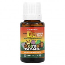 Витамин D3 в каплях, Vitamin D3 Drops, Nature's Plus, Animal Parade, апельсиновый вкус, 400 МЕ, 10 мл