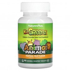 Суперфуд для детей, Kid Greenz, Nature's Plus, Animal Parade, вкус тропических фруктов, 90 жевательных  таблеток в форме животных