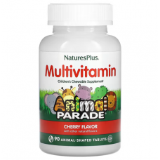 Мультивитамины и минералы для детей, Multi-Vitamin & Mineral, Nature's Plus, Source of Life, вишня, 90 таблеток в форме животных