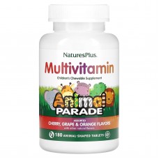Витамины для детей, Children's Multi-Vitamin, Nature's Plus, Animal Parade, вишня, виноград и апельсин, 180 жевательных таблеток в форме животных