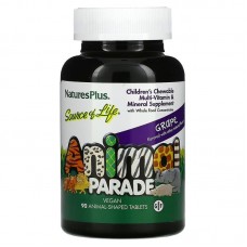 Мультивитамины и минералы для детей, виноград, Children's Chewable Multi-Vitamin & Mineral, Nature's Plus, Animal Parade, 90 жевательных таблеток в форме животных
