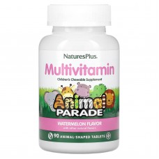 Мультивитамины и минералы для детей, Animal Parade Multivitamin, NaturesPlus, вкус арбуза, 90 жевательных конфет в форме животных