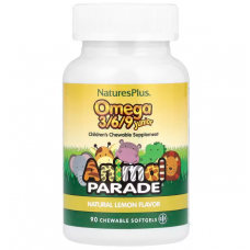 Омега 3 6 9 для детей, Omega 3/6/9 Junior, Nature's Plus, Animal Parade, лимонный вкус, 90 жевательных мягких капсул