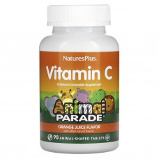 Витамин С, Children's Chewable Vitamin C,  Nature's Plus, Animal Parade, апельсиновый вкус, 90 жевательных конфет