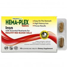 Железо и питательные вещества для здоровья эритроцитов, Iron with Essential Nutrients, Hema-Plex, NaturesPlus, 10 таблеток с замедленным высвобождением