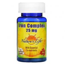 Витаминно-минеральный комплекс с железом, Iron Complex, Nature's Life, 25 мг, 50 вегетарианских капсул