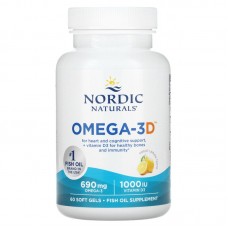 Рыбий жир омега-3Д (лимон), Omega-3D, Nordic Naturals, 1000 мг, 60 капсул