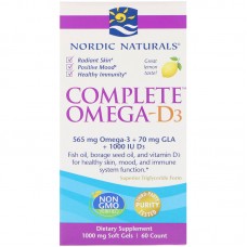 Омега 3 6 9 + D3, Complete Omega-D3, Nordic Naturals, лимонный вкус, 1000 мг, 60 капсул