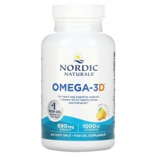 Рыбий жир омега-D3 (лимон), Omega-3D, Nordic Naturals, 1000 мг, 120 капсул