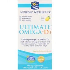 Рыбий жир омега-D3 (лимон), Ultimate Omega-D3, Nordic Naturals, 1000 мг, 120 гелевых капсул