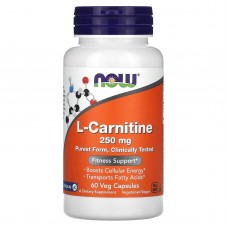 L-карнитин, L-Carnitine, Now Foods, 250 мг, 60 вегетарианских капсул