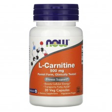 L-карнитин, L-Carnitine, Now Foods, 500 мг, 30 вегетарианских капсул