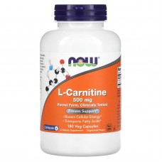 L-карнитин, L-Carnitine, Now Foods, 500 мг, 180 вегетарианских капсул