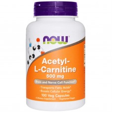 Ацетил карнитин, Acetyl-L-Carnitine, Now Foods, 500 мг, 100 вегетарианских капсул