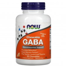ГАМК, Гамма-аминомасляная кислота, GABA, Now Foods, апельсиновый вкус, 90 жевательных таблеток