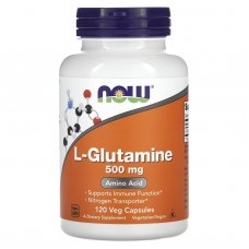 L-глютамин, L-Glutamine, Now Foods, 500 мг, 120 вегетарианских капсул