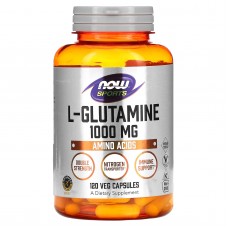 L-глютамин, L-Glutamine, Now Foods, Sports, двойной силы, 1000 мг, 120 вегетарианских капсул