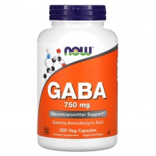 Гамма-аминомасляная кислота ГАМК, GABA, Now Foods, 750 мг, 200 капсул