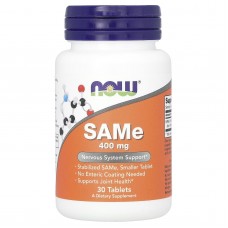 S-аденозил-L-метионин, SAMe, NOW Foods, 400 мг, 30 таблеток