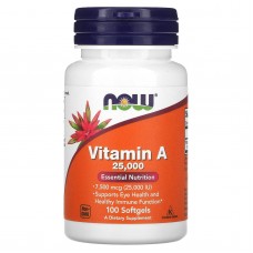Витамин А, Vitamin A, Now Foods, 7500 мкг (25000 МЕ), 100 гелевых капсул