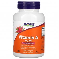 Витамин А, Vitamin A, Now Foods, 7500 мкг (25000 МЕ), 250 гелевых капсул