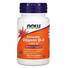 Витамин D-3, Vitamin D-3, Now Foods, вкус фруктов, 1000 МЕ, 180 жевательных таблеток