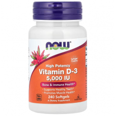 Витамин D-3, Vitamin D-3, Now Foods, высокоэффективный, 125 мкг (5000 МЕ), 240 гелевых капсул