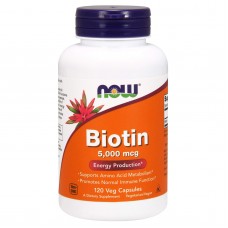 Биотин, Biotin, Now Foods, 5000 мкг, 120 вегетарианских капсул