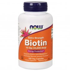 Биотин, Biotin, Now Foods, повышенная прочность, 10 мг (10000 мкг), 120 вегетарианских капсул
