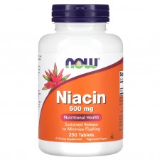 Ниацин (Витамин В3), Niacin, Now Foods, 500 мг, 250 таблеток