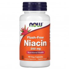 Ниацин (Витамин В3), Flush-Free Niacin, Now Foods, без покраснения, 250 мг, 90 вегетарианских капсул