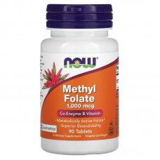 Фолиевая кислота, метилированная, Methyl Folate, Now Foods, 1000 мкг, 90 таблеток
